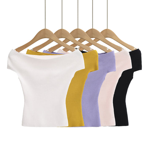 Dame Off-Shoulder Top i fint ribbet materiale Stilla