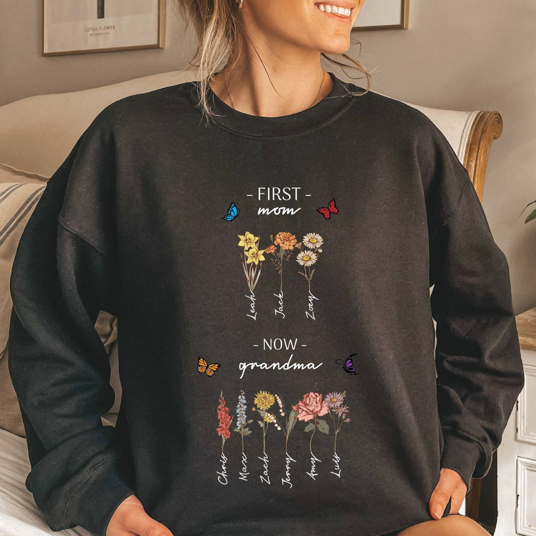Kvinders sweatshirt med blomsterprint og inspirerende tekst Stilla
