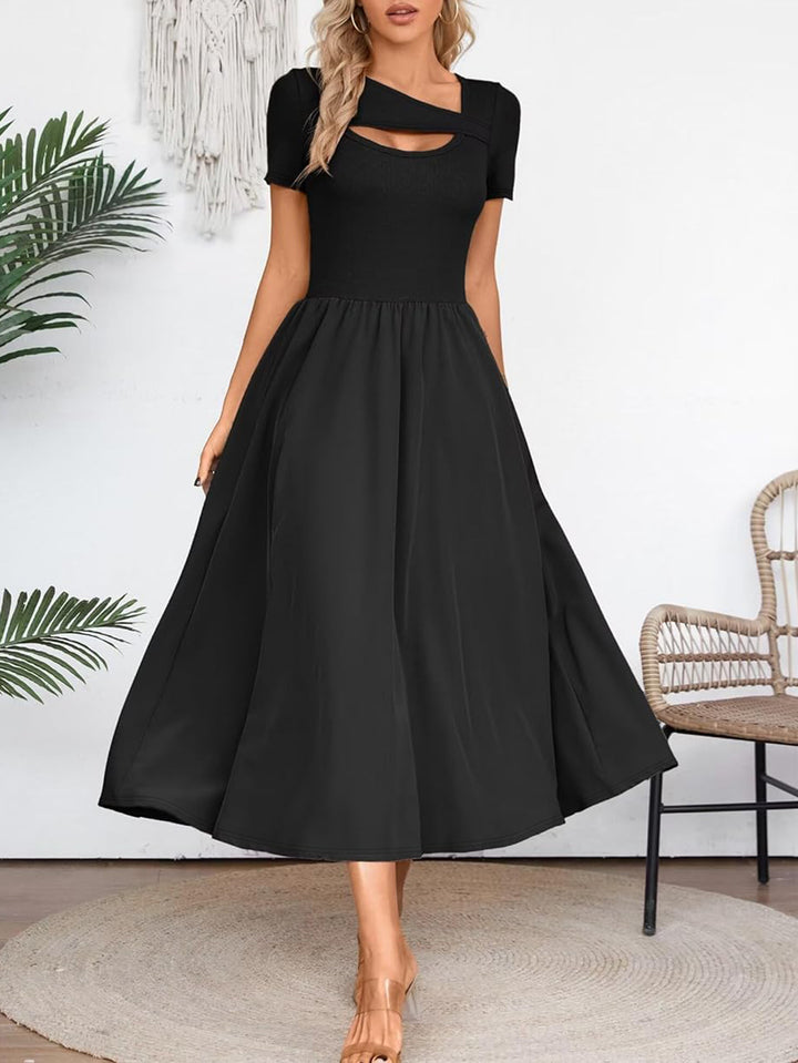 Dame Elegant Maxi-Kjole med innovativt Cut-Out-design og vidde nederdel Stilla