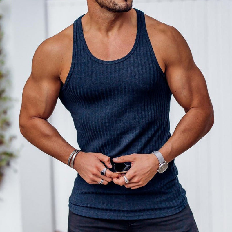 Herrer nan ribbet muscle shirt med U-udskæring og strækbar bomuldsblanding Skovae