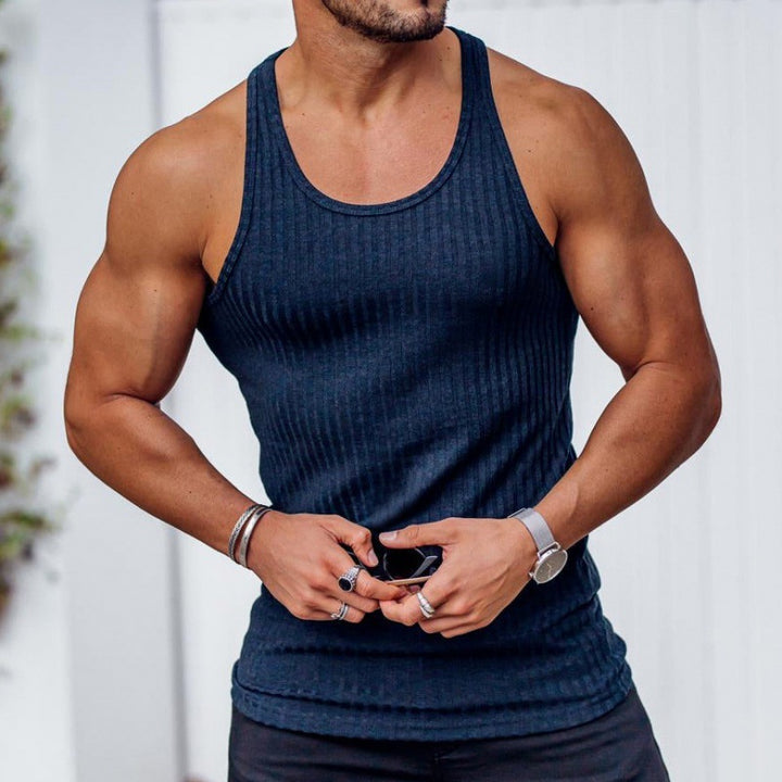 Herrer nan ribbet muscle shirt med U-udskæring og strækbar bomuldsblanding Skovae