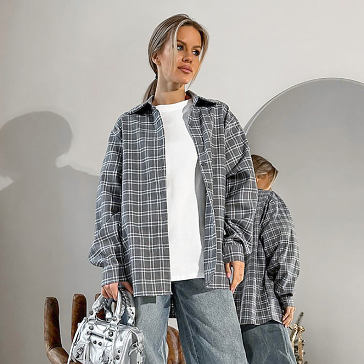 Dame flannel skjortejakke med afslappet snit og ternet design Stilla