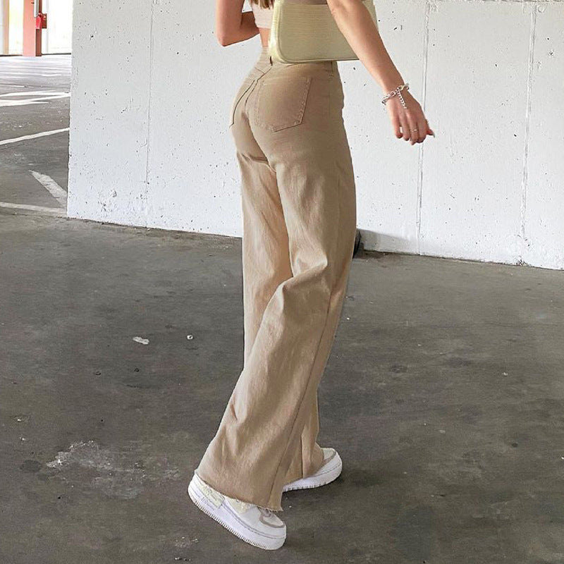 Dame High-Waist Baggy Jeans med bred ben Stilla