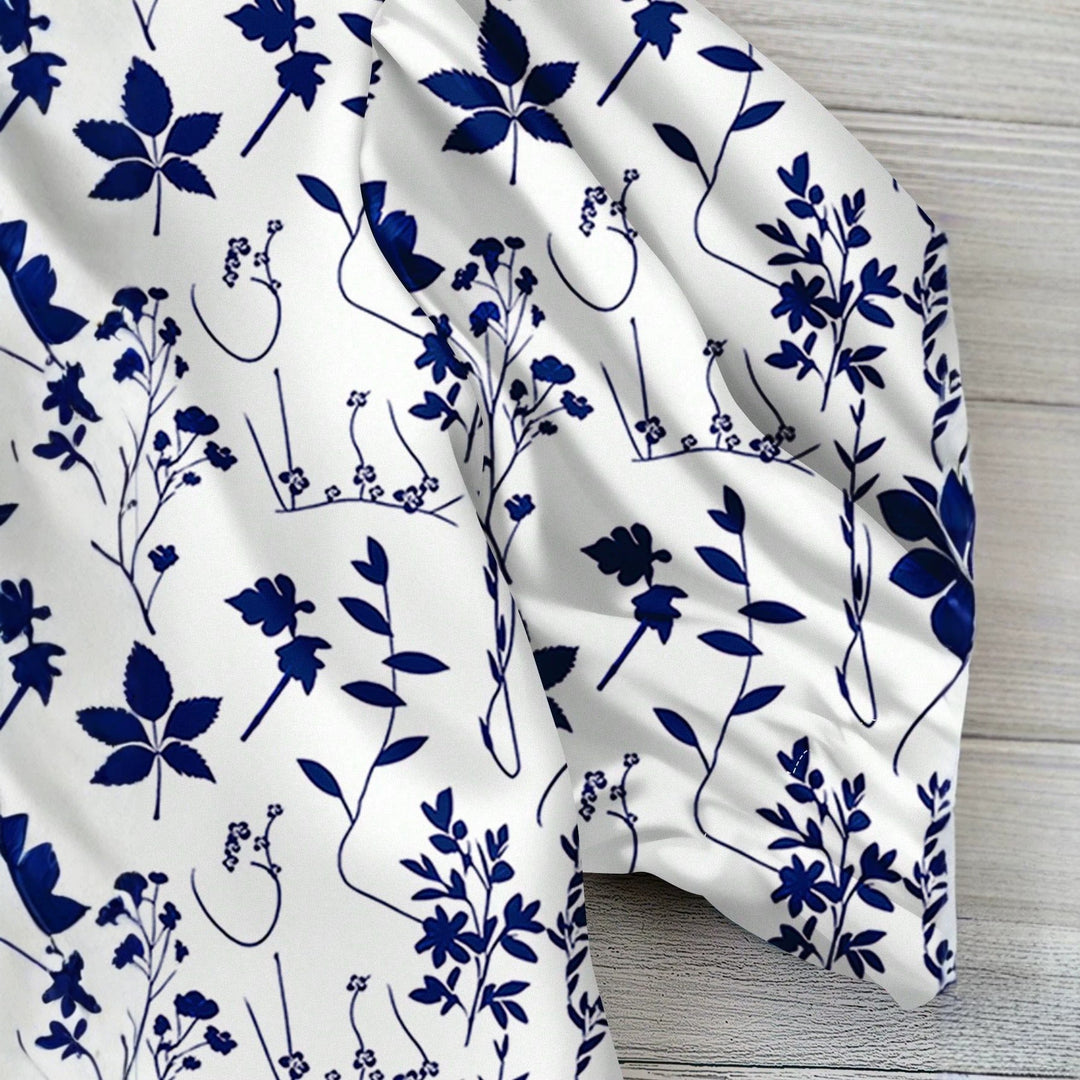 Dame blomsterprint kortærmet bluse Skovae