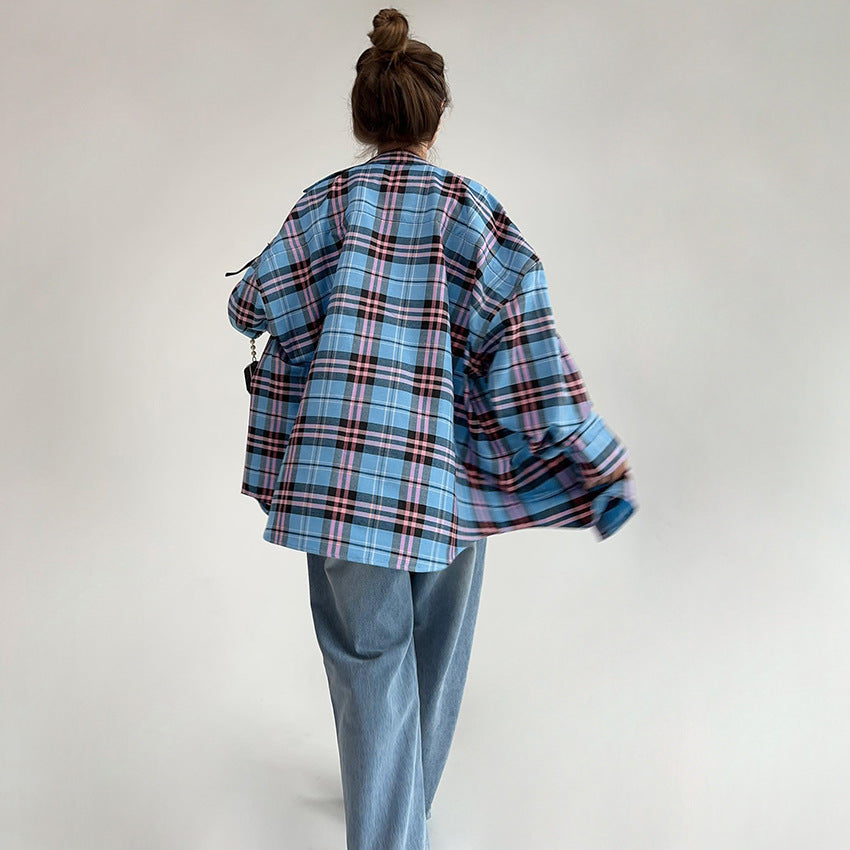 Dame Oversized Karo skjorte lavet af blød bomuldsblanding med moderne snit Stilla