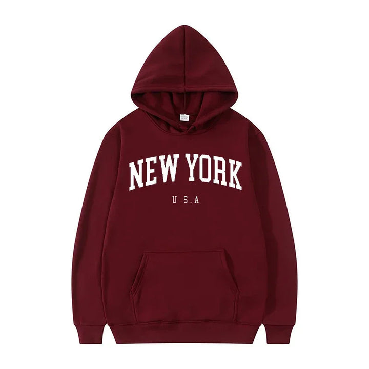 Kvinders hættetrøje med fashionable New York print og komfortabel pasform Skovae