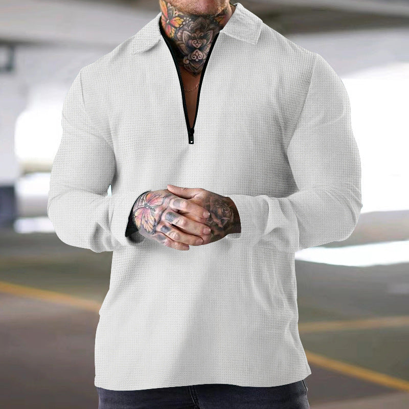 Herre langærmet poloshirt med halv lynlås og struktureret design Stilla