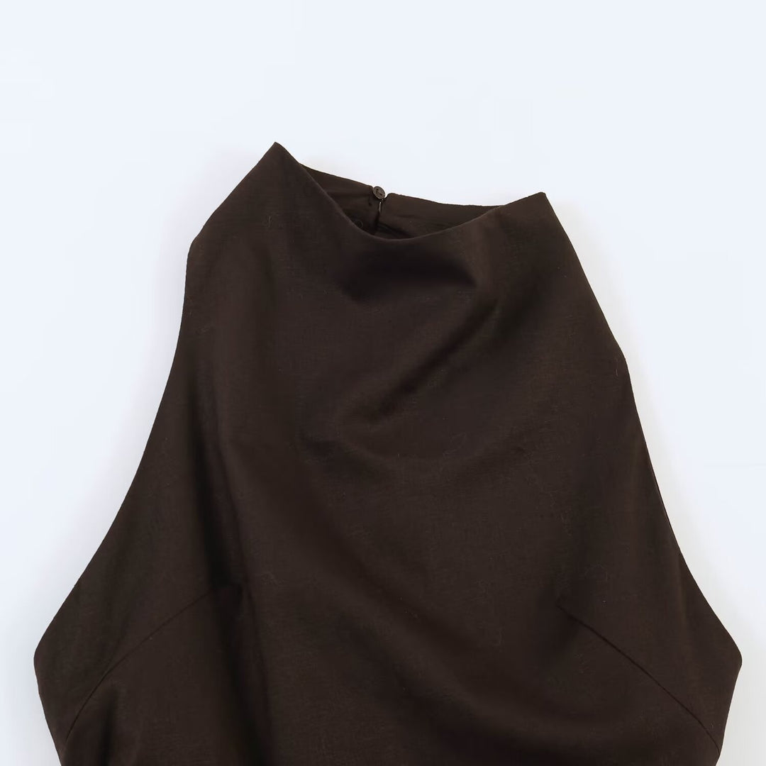 Dame maxikjole med elegant draperingsdesign Skovae