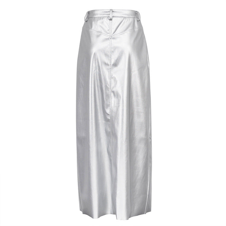 Dame Elegant Maxi-nederdel i metallisk skinnende materiale med slids Stilla