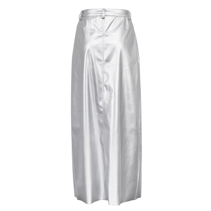 Dame Elegant Maxi-nederdel i metallisk skinnende materiale med slids Stilla