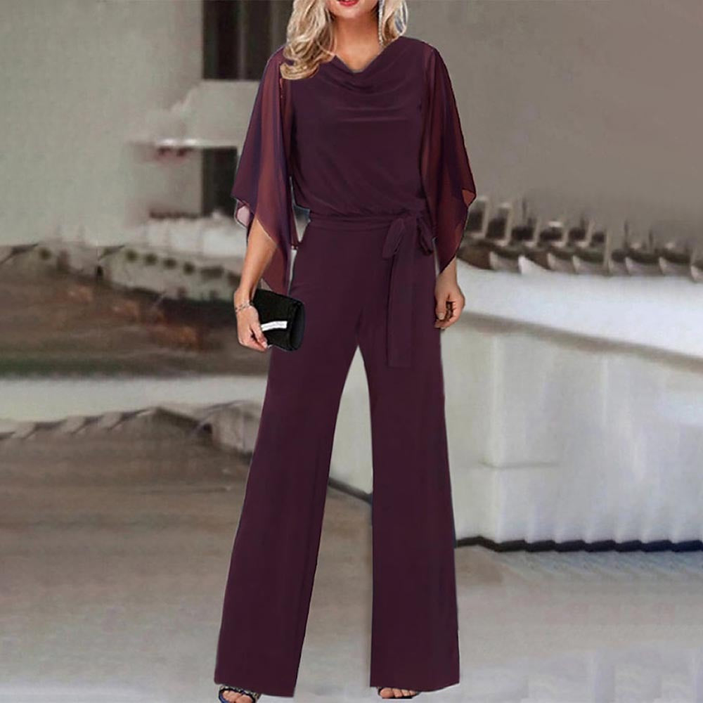 Dame elegant bred benudskæring jumpsuit med draperede ærmer Stilla