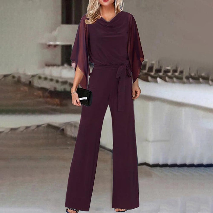 Dame elegant bred benudskæring jumpsuit med draperede ærmer Stilla