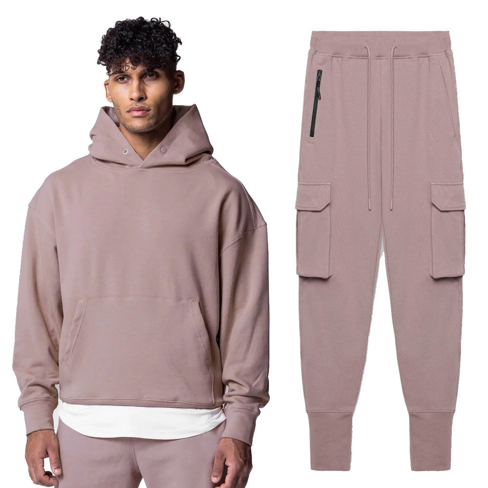 Herre Casual Hoodie med kængurulomme og praktiske cargo-bukser Stilla