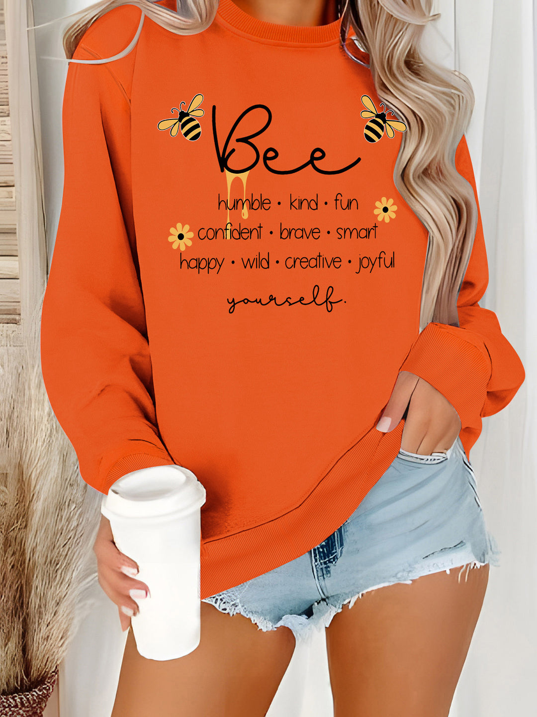 Dame sweatshirt med inspirerende bi-motiv og positive affirmationer Stilla