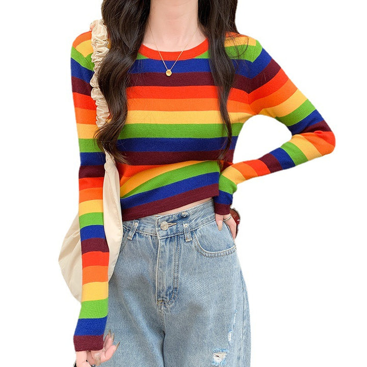 Ladies kortærmet stribet crop top Stilla