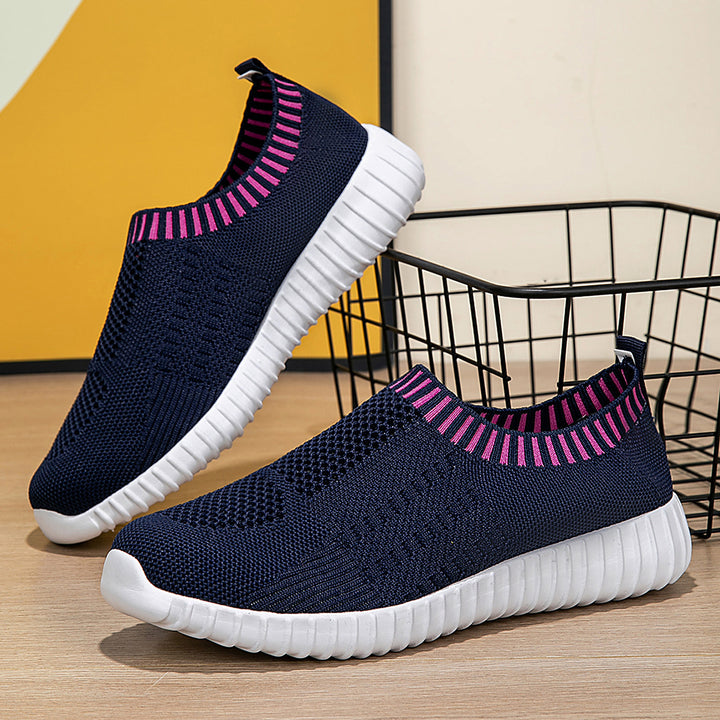 Damer nan elastisk slip-on komfort sneakers med tredimensionel strikstruktur og profileret let sål Skovae