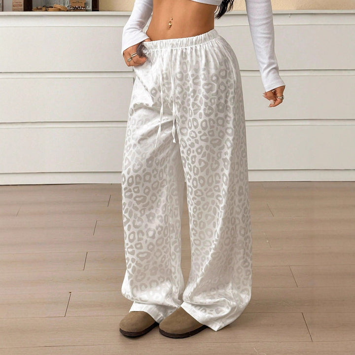 Dame Løs Palazzo-bukser med elastisk talje og trendy leopardmønster Skovae