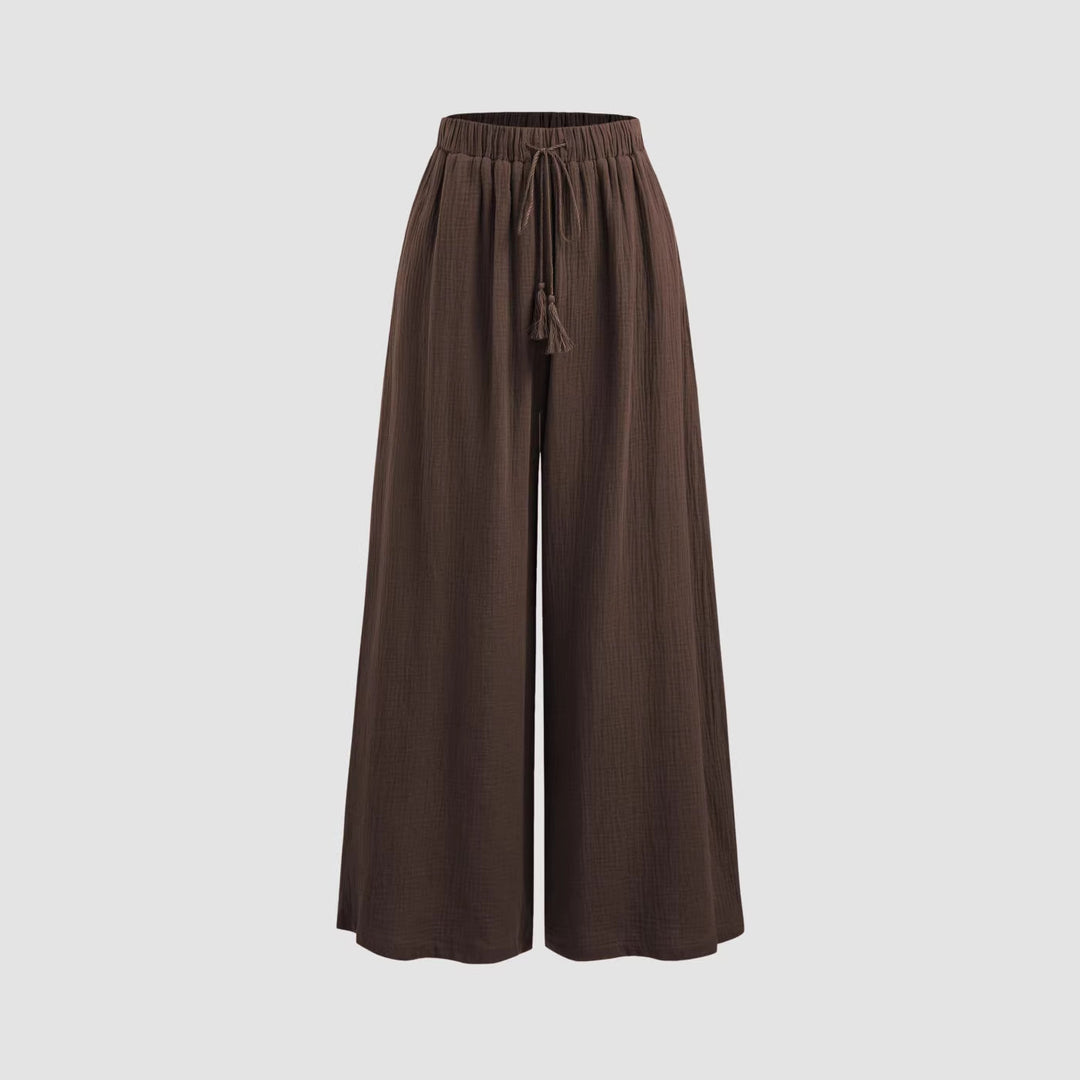 Dame bred sommerbukser i afslappet boho-stil med elastisk talje og sidelommer Skovae