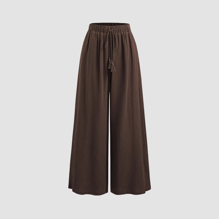 Dame bred sommerbukser i afslappet boho-stil med elastisk talje og sidelommer Skovae
