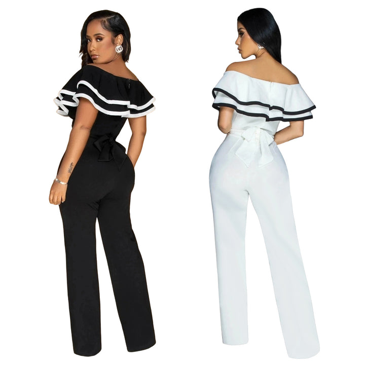 Dame Elegant Off-Shoulder Jumpsuit med ruffles detaljer og tætsiddende snit Stilla