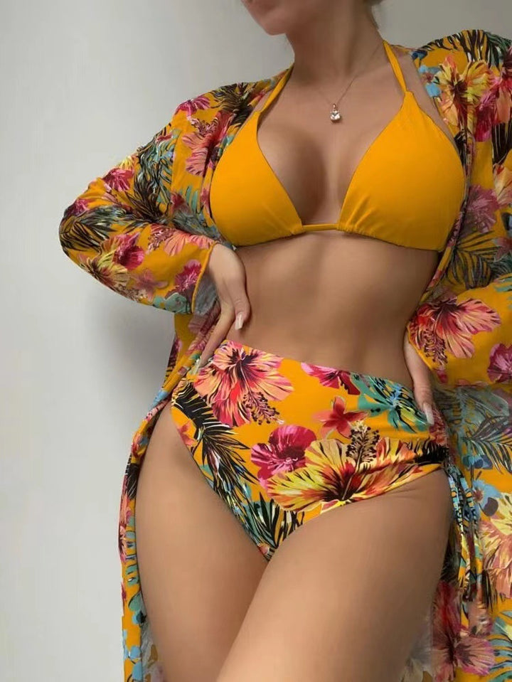 Dame Højskåret Bikini sæt med florale mønstre og diskret farvekontrast Stilla