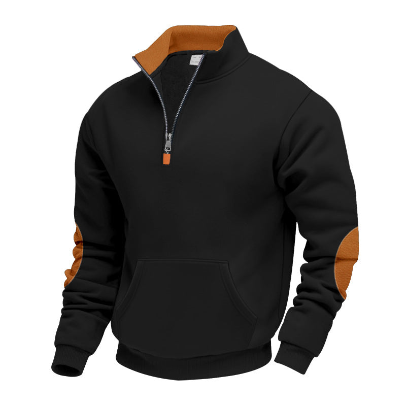 Herren nan isoleret halvzip-pullover med ståkrave fleece-foring kængurulomme og suede albue-patches Skovae