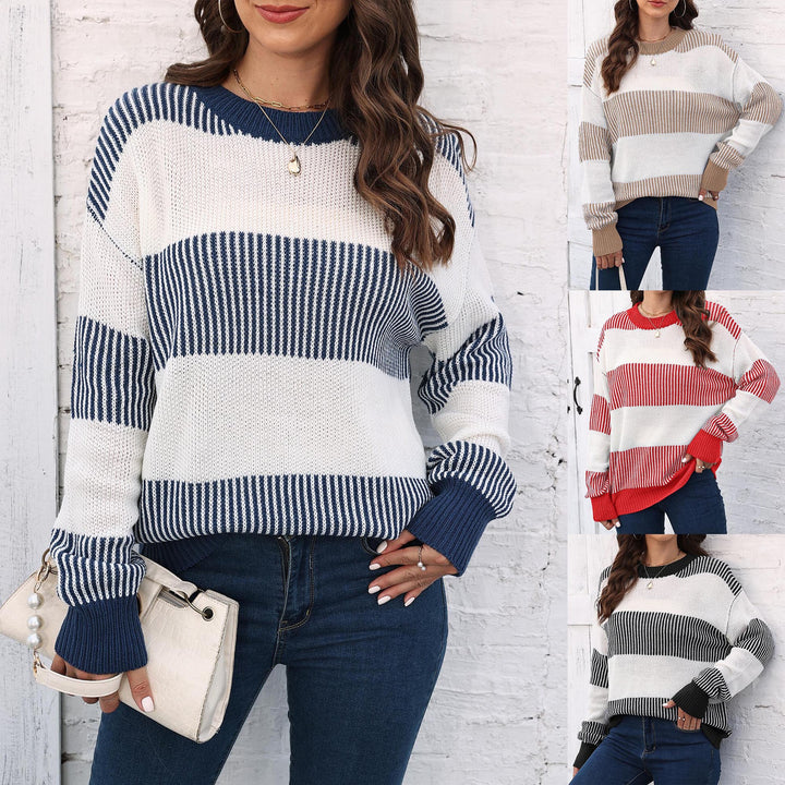 Dame stribet strikpullover i relaxed fit Stilla