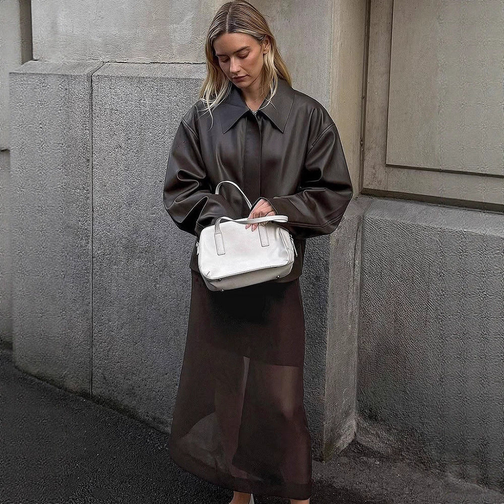 Dame moderigtig kunstlæderjakke med oversized design Stilla