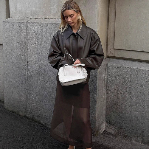 Dame moderigtig kunstlæderjakke med oversized design Stilla