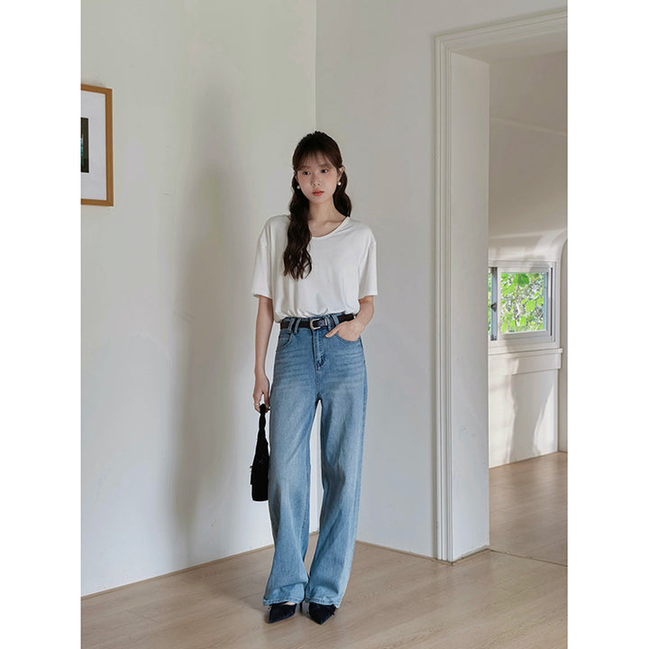 Dame High-Waist Jeans med bred ben og elastisk talje Stilla