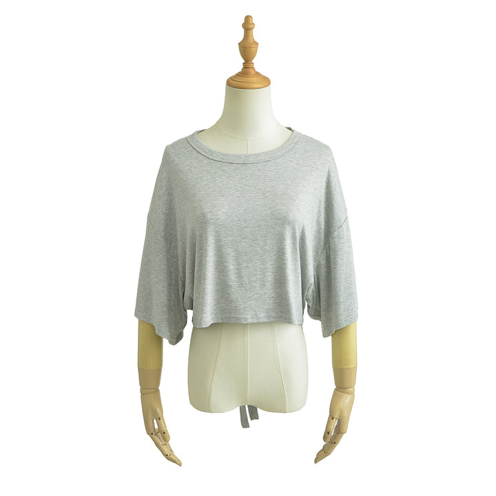 Dame cropped T-shirt med afslappet snit og bundet detalje Stilla