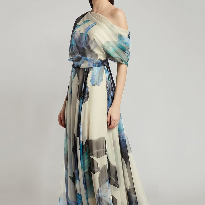 Kvinder elegant chiffon kjole med off-shoulder design og blomster mønster Skovae