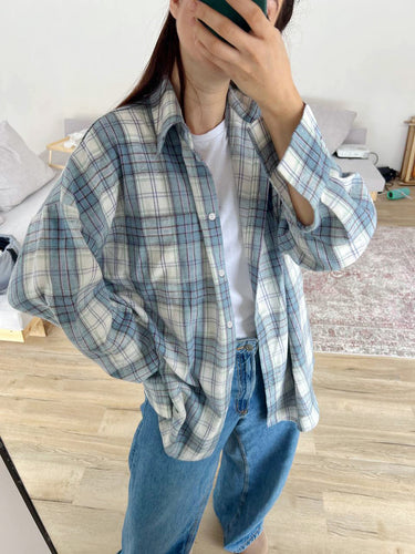 Dame Ternet Flannel Skjorte Bluse med behagelig Oversized Pasform Stilla