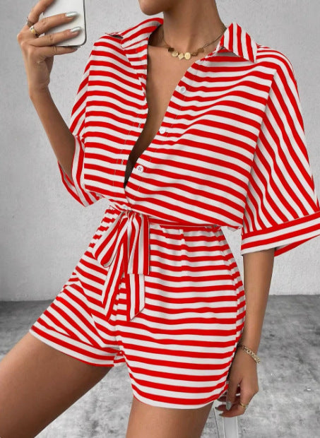 Dame Relaxed Fit Stribet Bindefront Overall Sæt Stilla