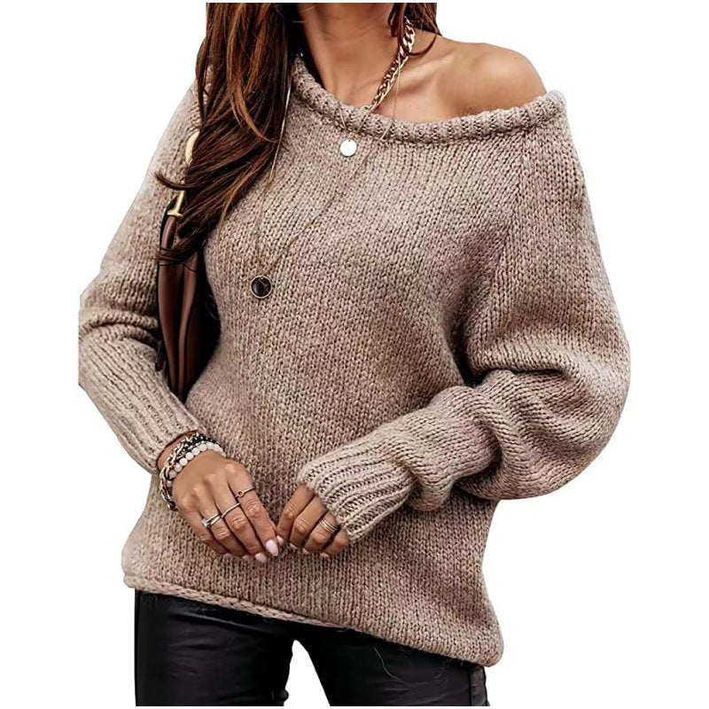 Kvinders moderne strikpullover med off-the-shoulder design og oversized pasform Stilla