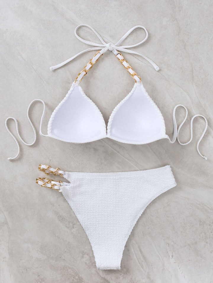 Dame Triangel-Bikini med elegant kæde-detalje og hæklede design Stilla