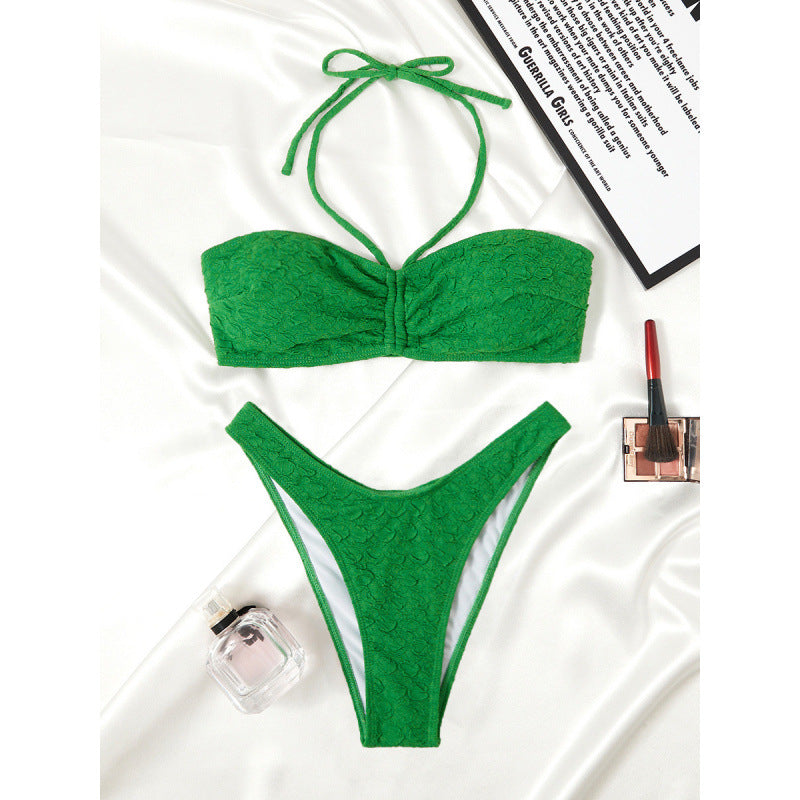 Dame Bandeau Bikini med justerbare stropper og eksklusivt teksturmønster Skovae