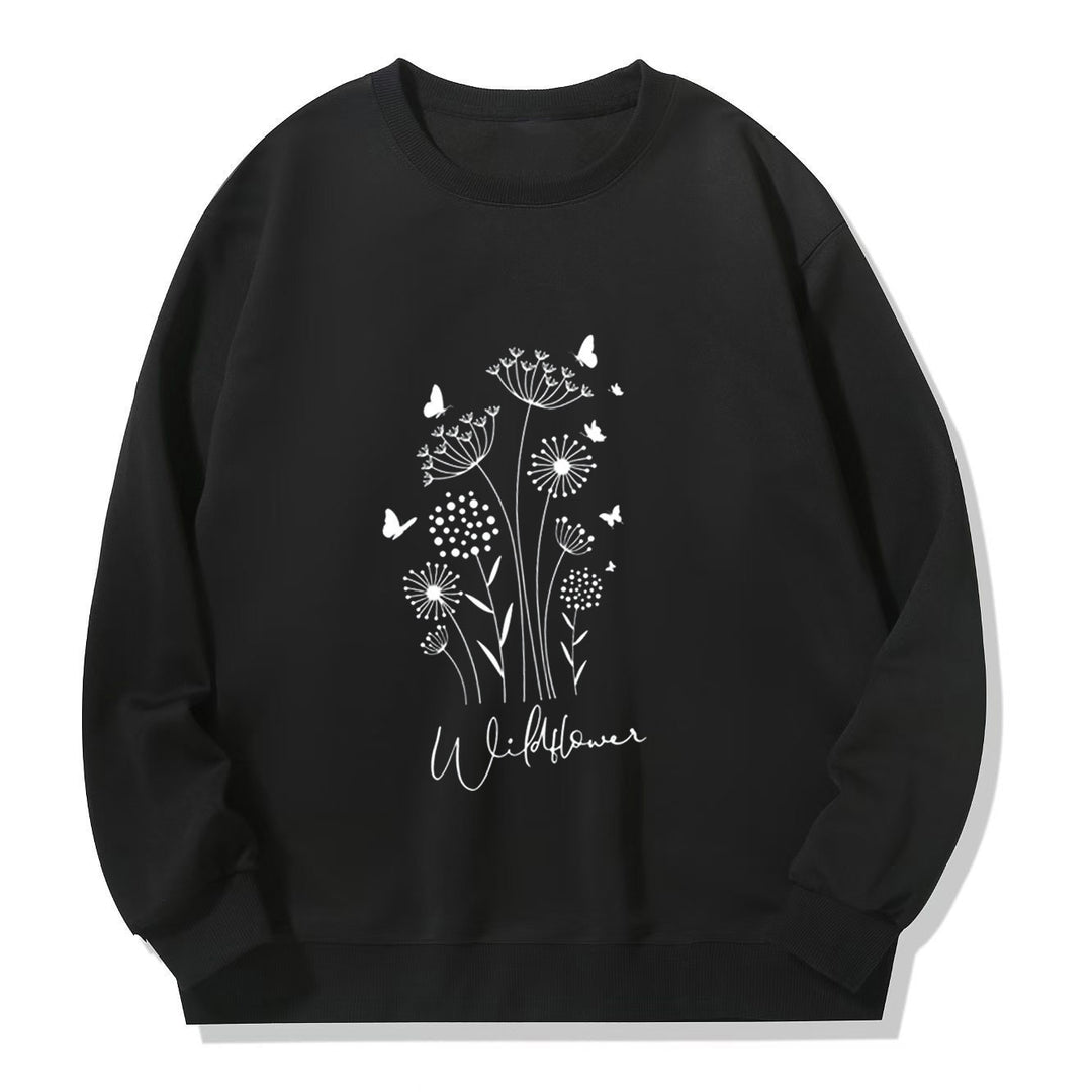 Kvinders sweatshirt med blomster vildblomst tryk og hyggelig indvendig foer Stilla