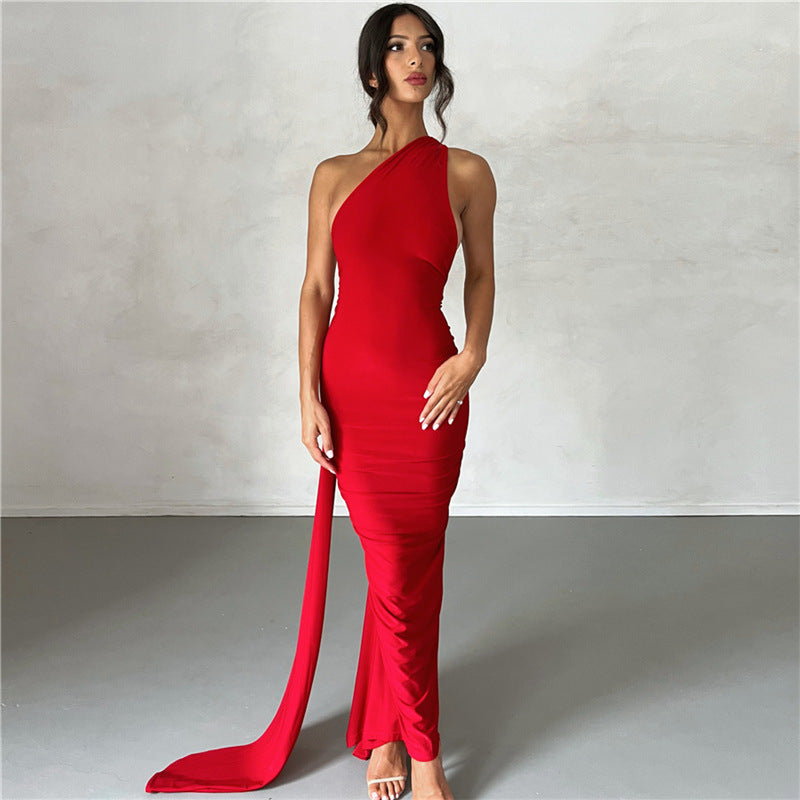 Dame Elegant langermet One-Shoulder Kjole Skovae