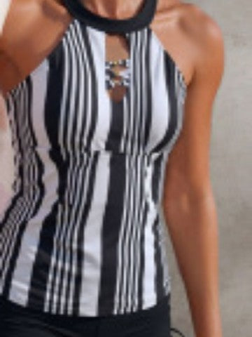 Dame Sporty Tankini med moderne stribemønster Skovae