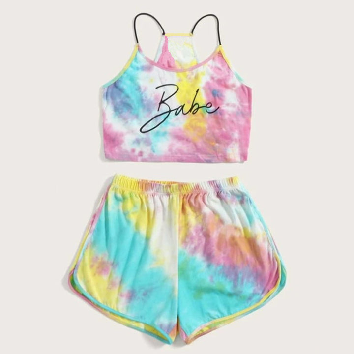 Dame Blandet Batik-Crop-Top-og-Shorts-Sæt Stilla