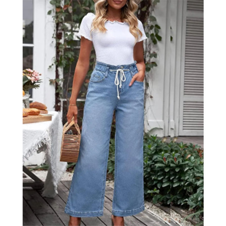 Dame brede jeans med elastisk talje og praktiske lommer Stilla