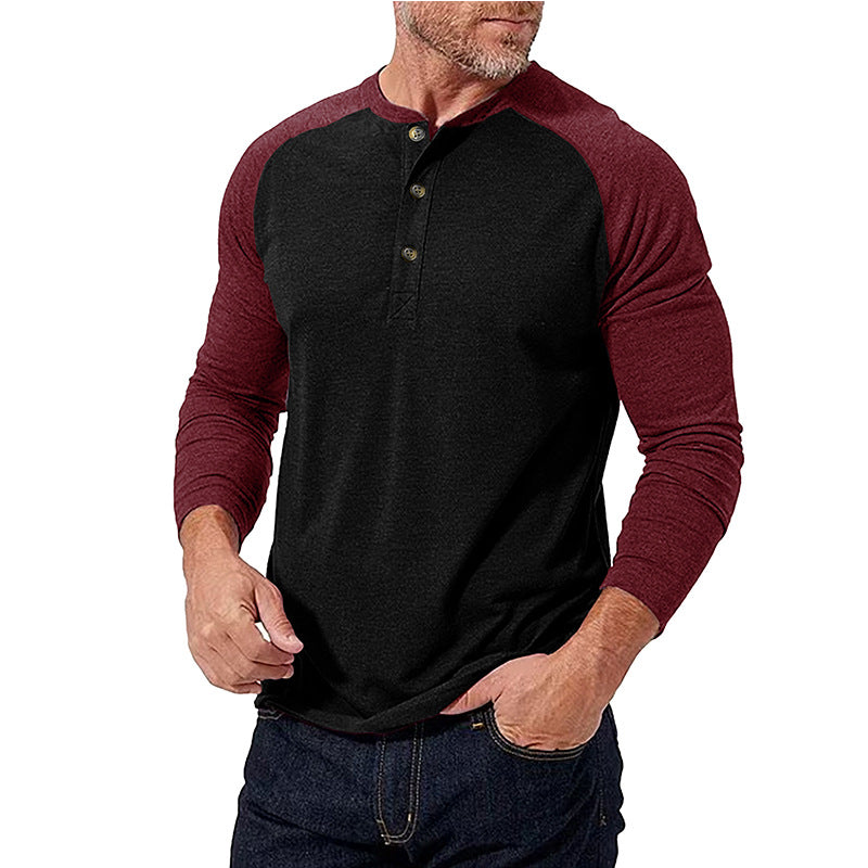Herrer Langærmet Henley skjorte med kontrasterende ærmer og praktiske knapper Stilla