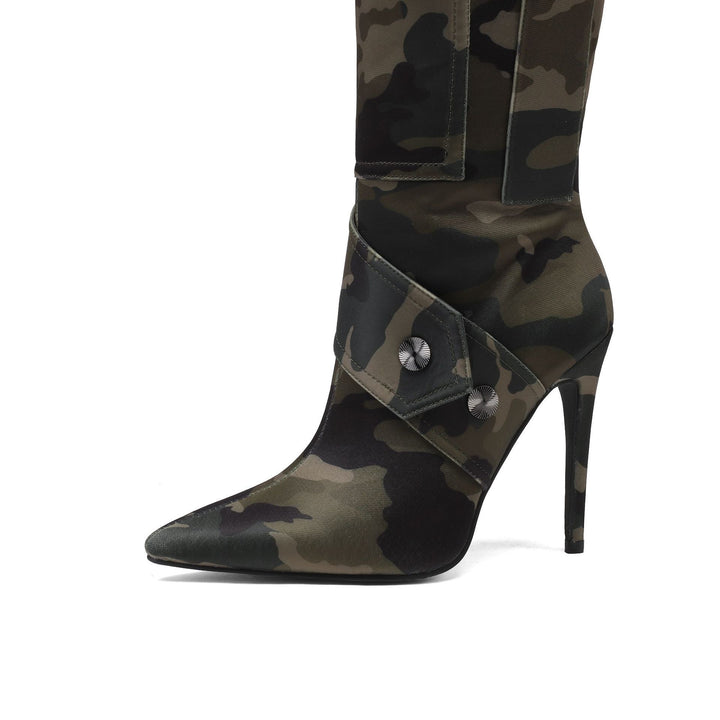 Dame Over-knæ Camouflage Stiletto Støvler med dekorativt Spændedetalje Stilla