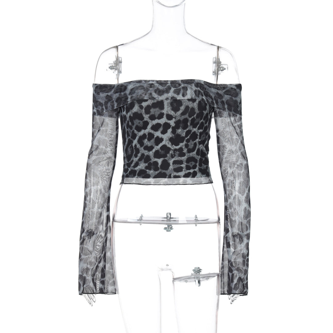 Dame Off-Shoulder Top med lange ærmer i animal-print Stilla