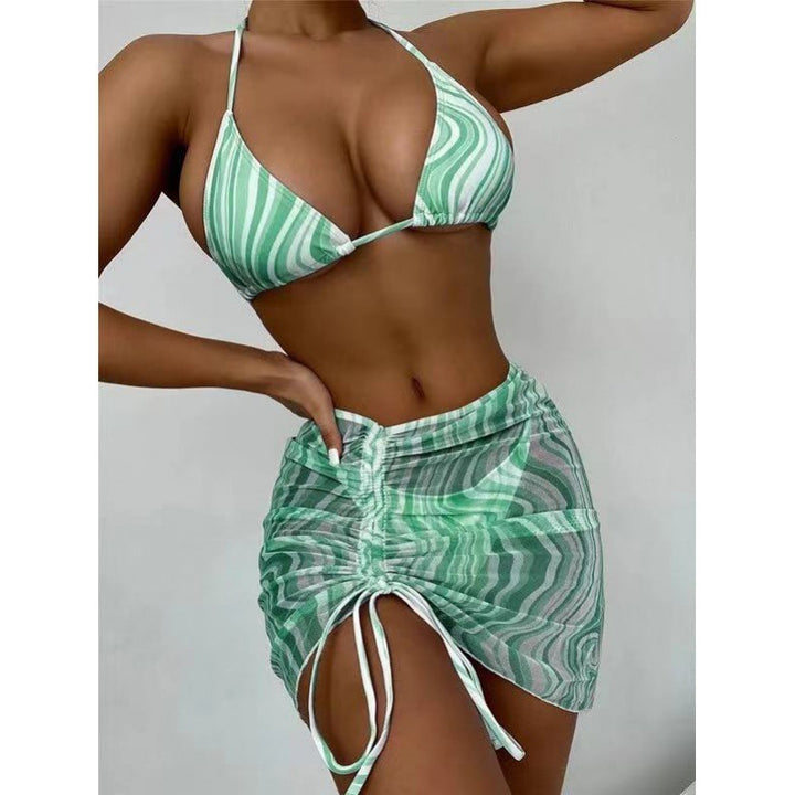 Dame to-delt bikini-sæt med minimalistiske striber og charmerende nederdel Stilla