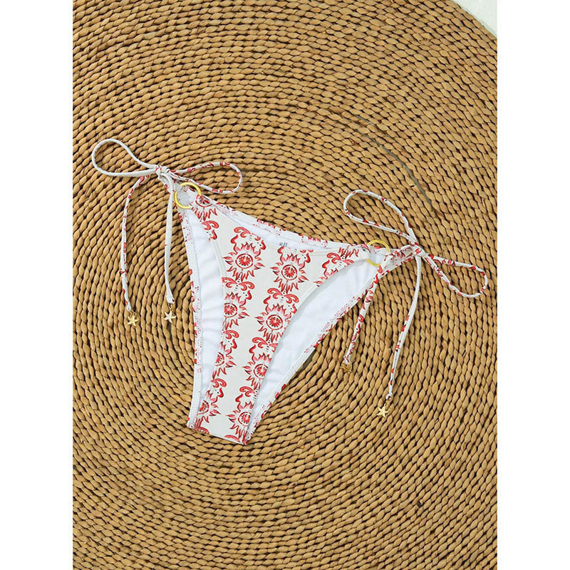 Dame trekant-bikini med gyldne ringdetaljer og justerbare bånd Skovae