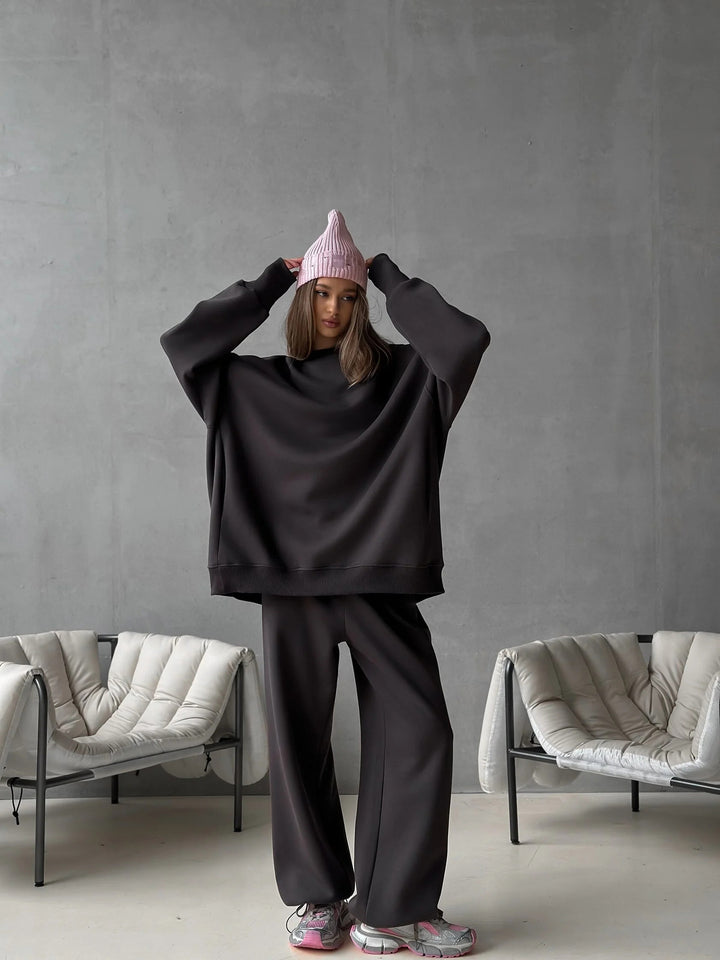 Kvinders afslappede oversized sweatshirt og joggingbukser sæt Skovae