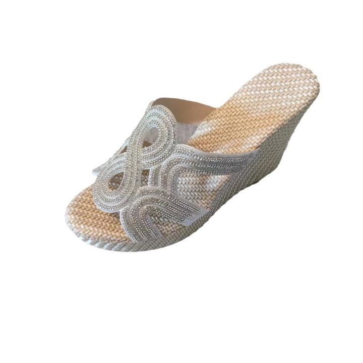 Dame Wedge Sandaler med glitrende pyntedesign og højkvalitets Rattan-sål Stilla