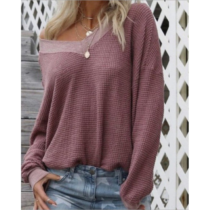 Kvindernes Oversized Bomuldsbluse med Casual V-Hals og Rib Detaljer Stilla